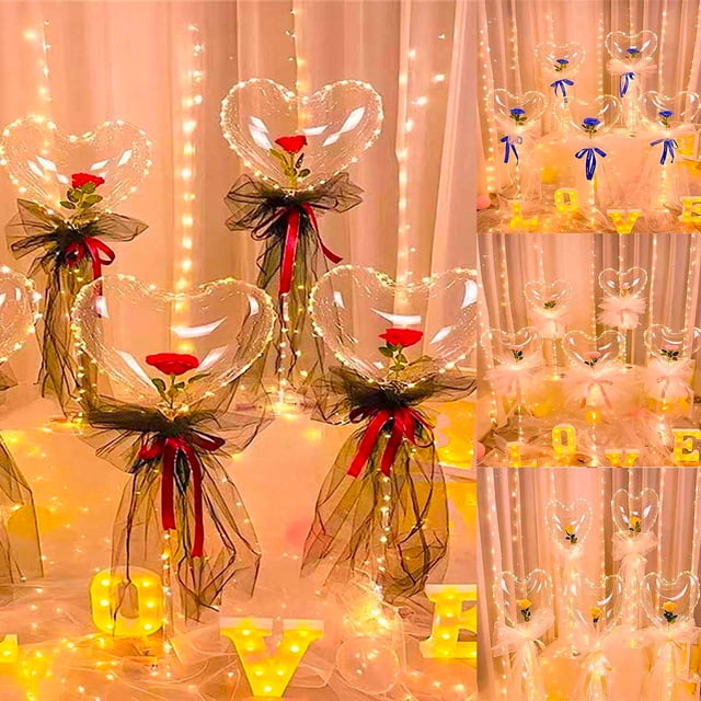 Fiudx Ramo de Rosas Led, Regalo Floral Luminoso, Decoración Luminosa para Fiestas, Sorpresa de Boda, Diseño Duradero, Montaje Diy, Funciona con Pilas, 35 Cm de Diámetro, Cable de 300 Cm