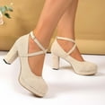 thumbnail image 5 of Women's Low Block Heels Mary Jane Closed Toe Work Pumps Round Toe Ankle Cross Straped Shoes, 5 of 8