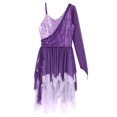 thumbnail image 4 of TiaoBug Women's Shiny Sequins Lyrical Dance Costume One Shoudler Leotard Mesh Tulle Ballet Dance Dress Purple XL, 4 of 7