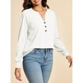 thumbnail image 5 of Womens Puff Long Sleeve Henley Shirts Trendy Casual V Neck Button Up Tunic Tops Loose Fit Basic Tees, 5 of 6