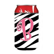Letter B Initial Monogram - Zebra Stripe And Pink Can Or Bottle  Hugger