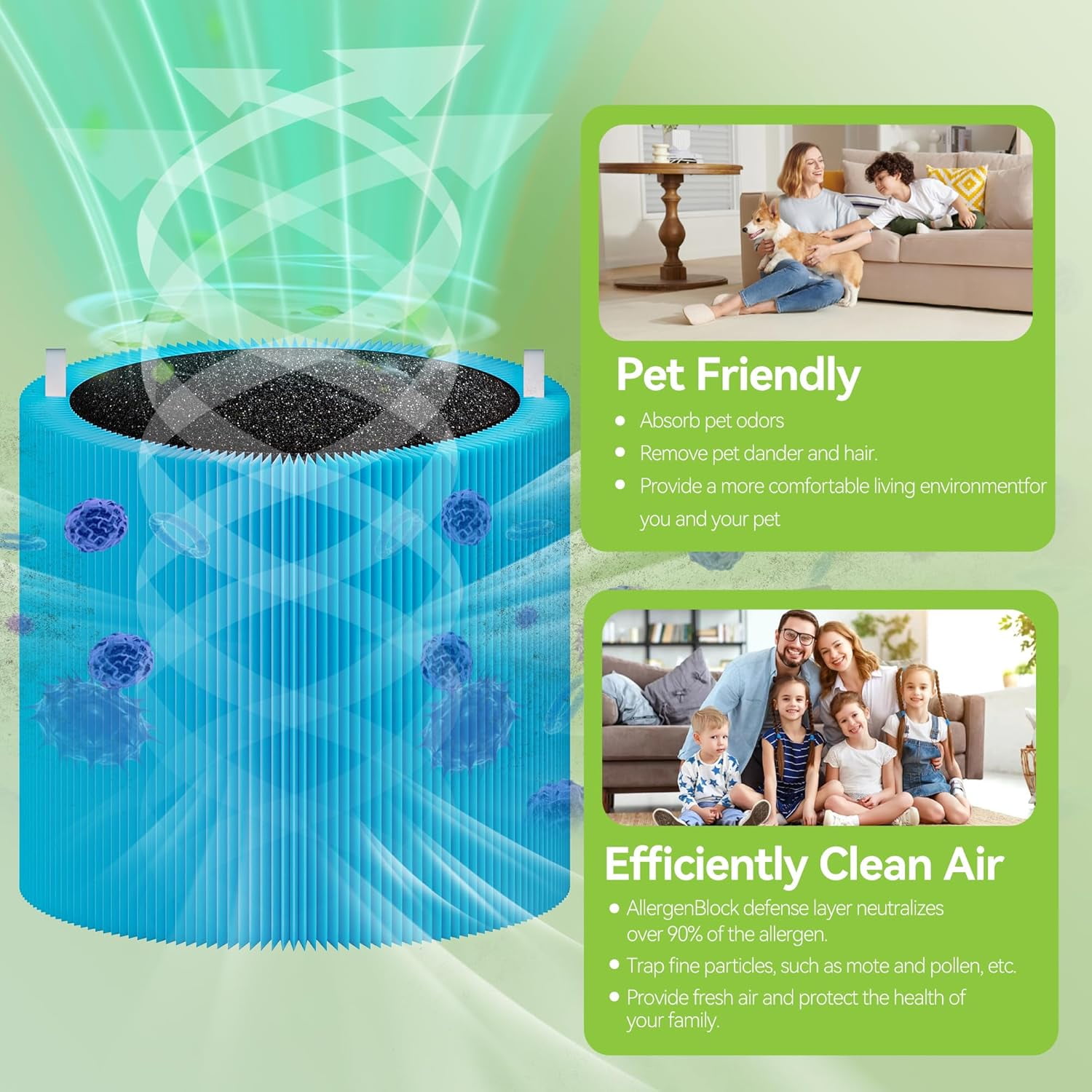 511i Max AllergenBlock Filter Replacement Compatible with Blue Pure 511i Max Air Puri-fier, Blue Pure F5MAX, 2 Pack