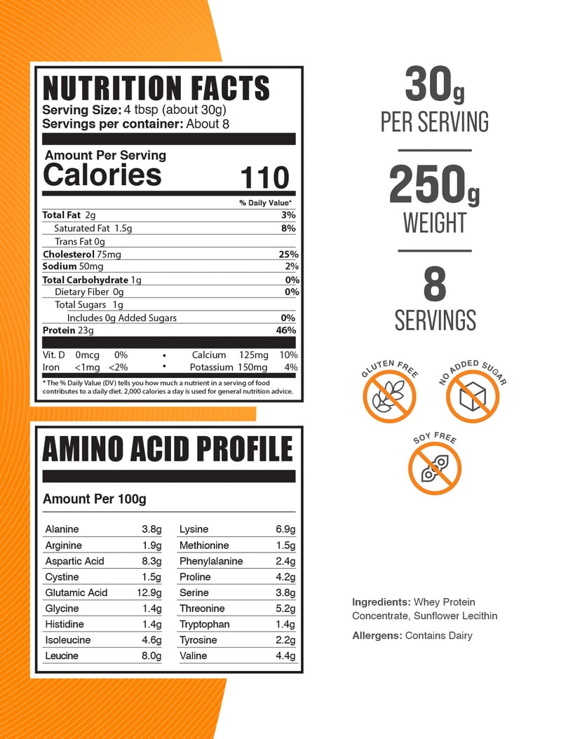 BulkSupplements Whey Protein Concentrate Powder - 80%, Unflavored, 250 Grams (8.8 oz)