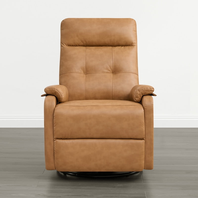 Spruce & Spring Manual Swivel Recliner Chair with Storage Pocket & Cup Holders for Living Room & Bedroom, Saddle Brown Faux Leather