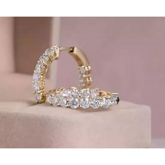 3Ct Round Lab Created Diamond Women Huggie Hoops Earrings 14k Yellow Gold Plated
