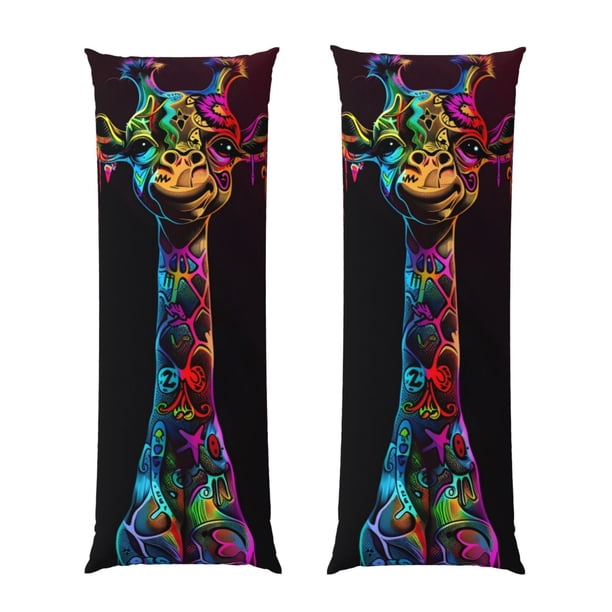 Fotbe Neon Psychedelic Giraffe Funda para Almohada Corporal con Diseño, Funda de Microfibra Ultrasuave de 20x54 Pulgadas, Ropa de Cama Elegante