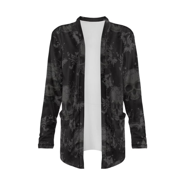 Psesaysky Womens Black Skull White Butterfly Cardigan Sweaters
