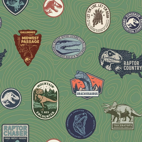 RoomMates Jurassic World Badges Vinyl Roll Wallpaper, 1 Roll