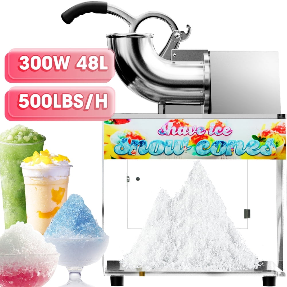 110V Commercial Ice Crusher 500LBS/H, 300W Electric Snow Cone Machine, 1450RPM Stainless Steel Shaved Ice Maker with 48L Ice Storage Capacity for Home, Restaurants, and Bars