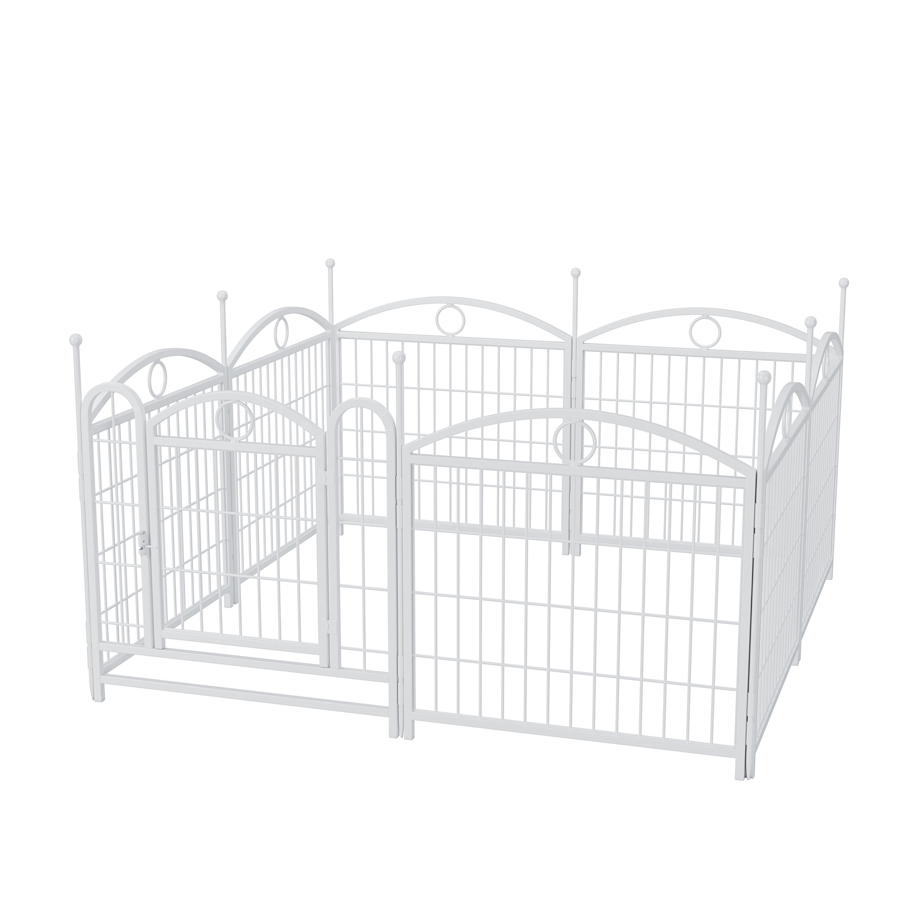 24" White Metal Dog Playpen - 8-Panel Foldable Pet Exercise Pen with Door for Indoor/Outdoor Use