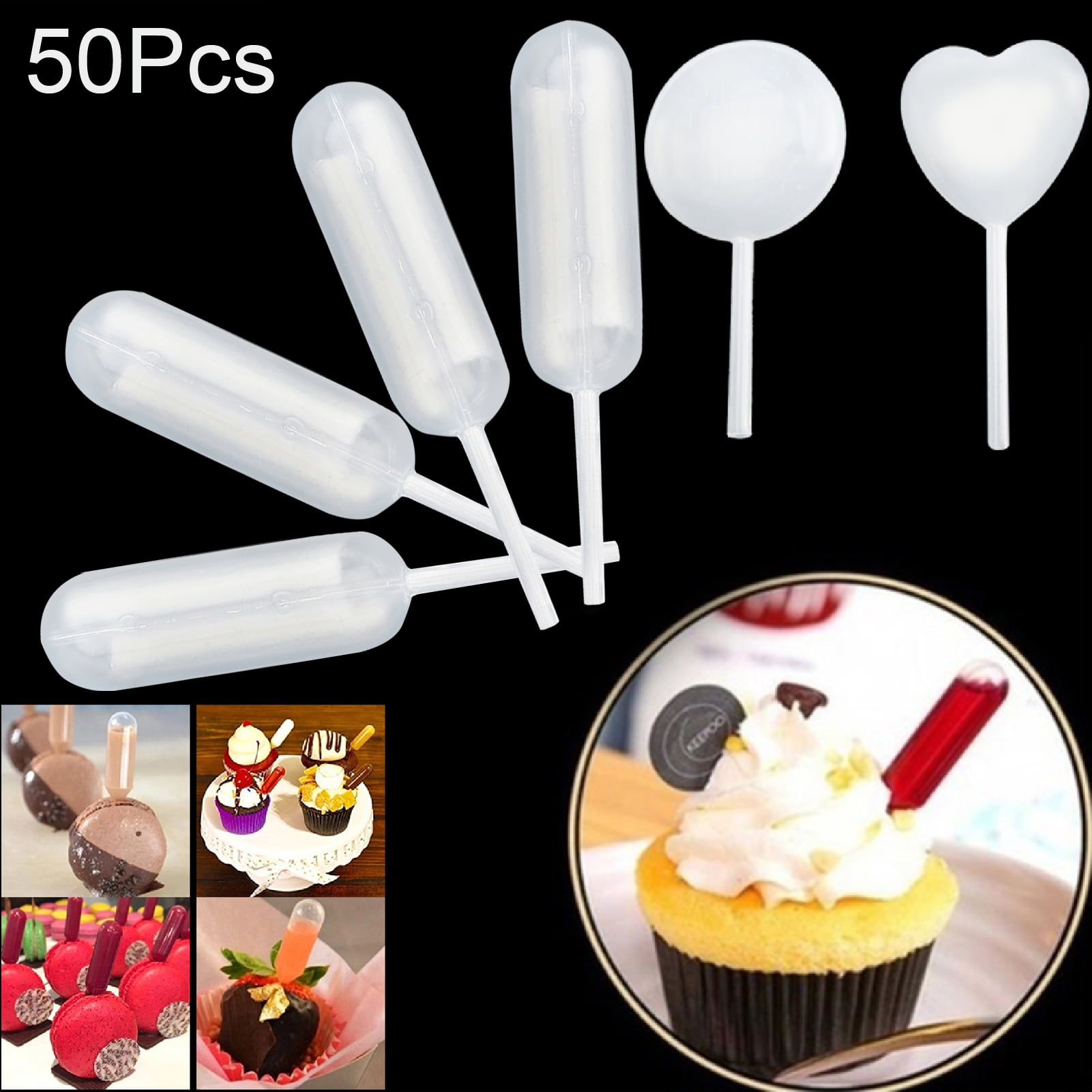 Walbest 50PCS 4ml Mini Squeeze Transfer Cupcakes PipettesHeart, Round