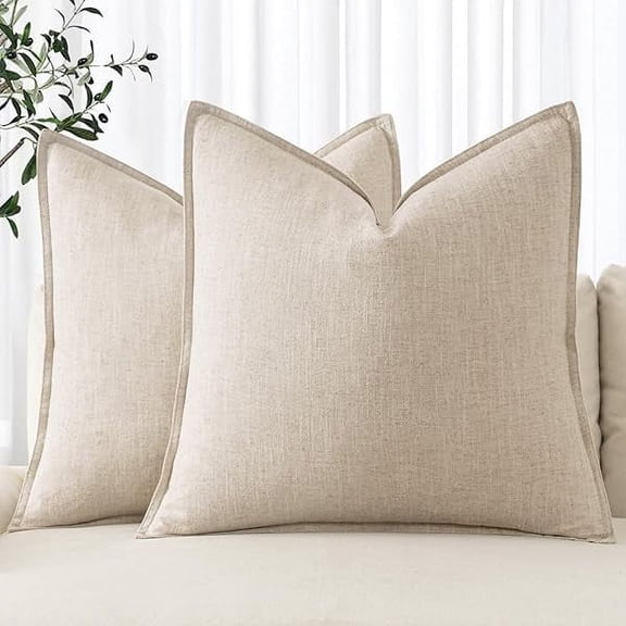 Decorative Linen Euro Sham Pillow Covers 24x24 Natural Beige Boho Farmhouse Neutral Couch Throw Pillows for Bed Pack of 2 Accent Modern Pillowcase Sofa Livingroom Home Decor