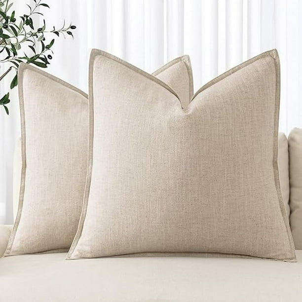 wonima02 MIULEE Decorative Linen Euro Sham Pillow Covers 24x24 Natural Beige Boho Farmhouse Neutral Couch Throw Pillows for Bed Pack of 2 Accent Modern Pillowcase Sofa Livingroom Home Decor