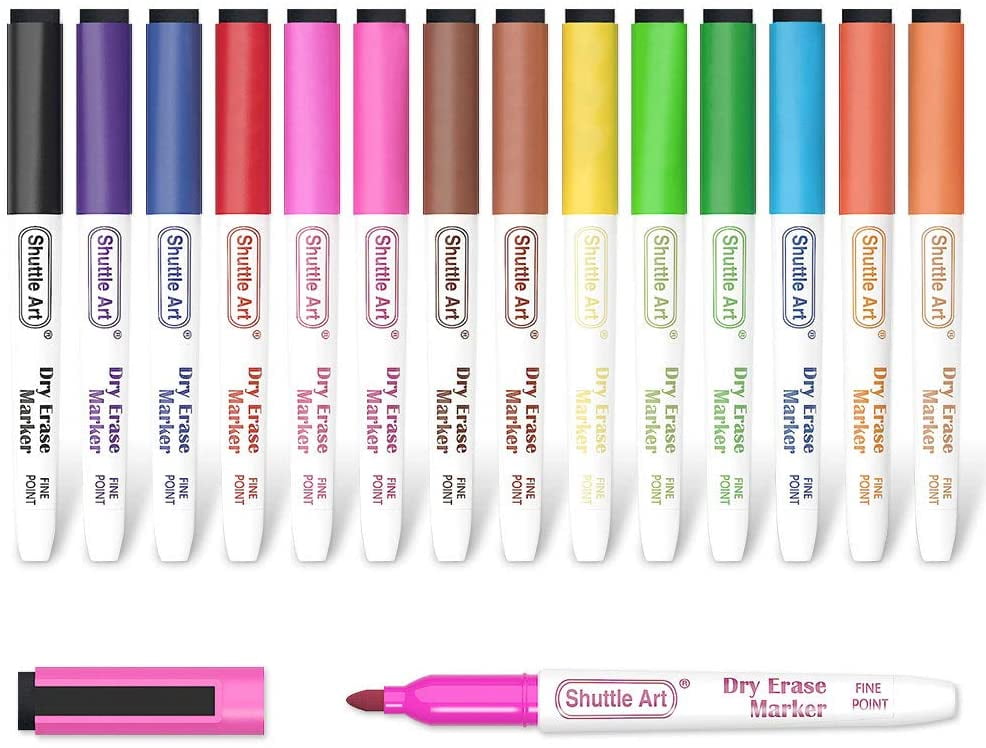 Dry Erase Markers, Shuttle Art 15 Colors Whiteboard Markers with Erase,Fine Tip Dry