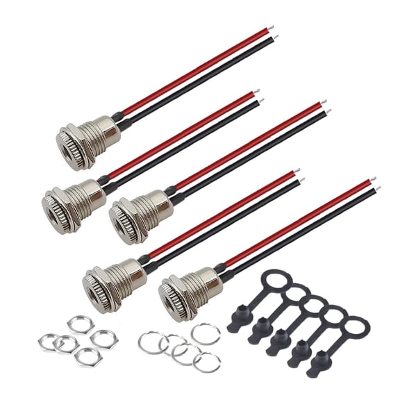 5Pcs 5.5 x 2.1 mm DC Power Jack Socket, Real 18AWG 20cm DC Power Cord Barrel Connectors Threaded Female Panel Mount Sockets Adapter with Dust Caps for CCTV Security Camera