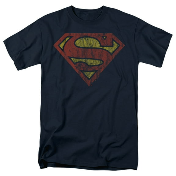 Superman - Logo Vintage Unisex Adult T Shirt, Navy, Medium