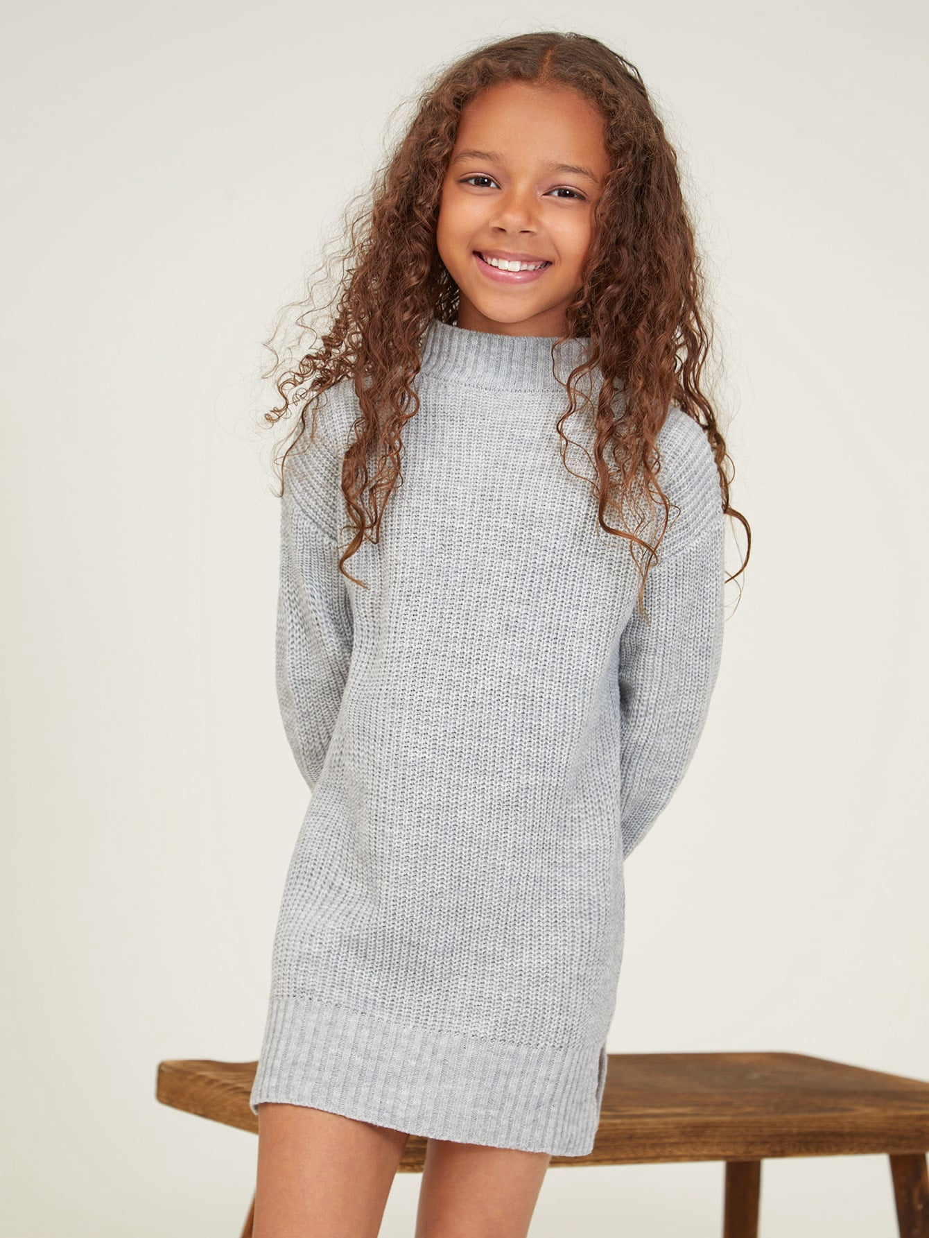 Light Grey BASICS Girls Mock Neck Split 