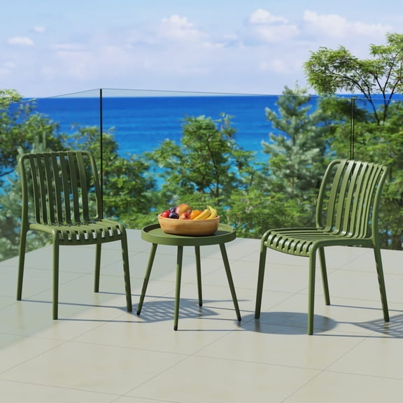 WestinTrends Playa 3-Piece Outdoor Patio Bistro Balcony Furniture Set With Stackable Chairs, Olive Green