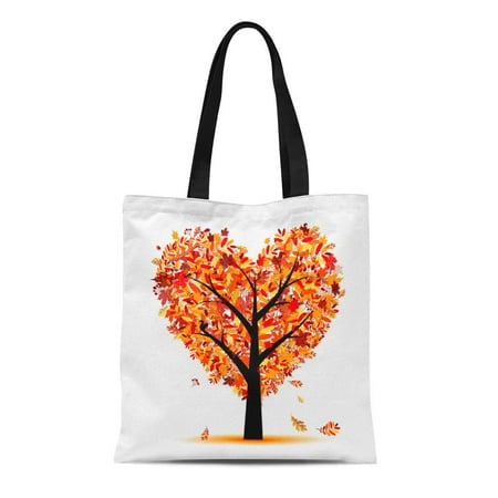 ASHLEIGH Canvas Tote Bag Orange Fall Beautiful Autumn Tree Heart Shape Red Leaf Reusable Shoulder Grocery Shopping Bags