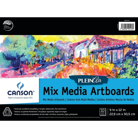 Canson Plein Air Mix Media Artboard Pad, 9" x 12", 10 Sheets/Pad