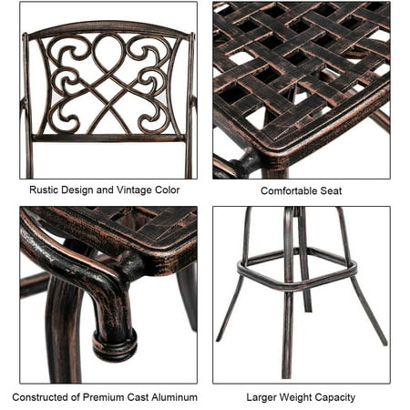 Gymax Set Of 2 Cast Aluminum Swivel Bar Stool Patio Furniture