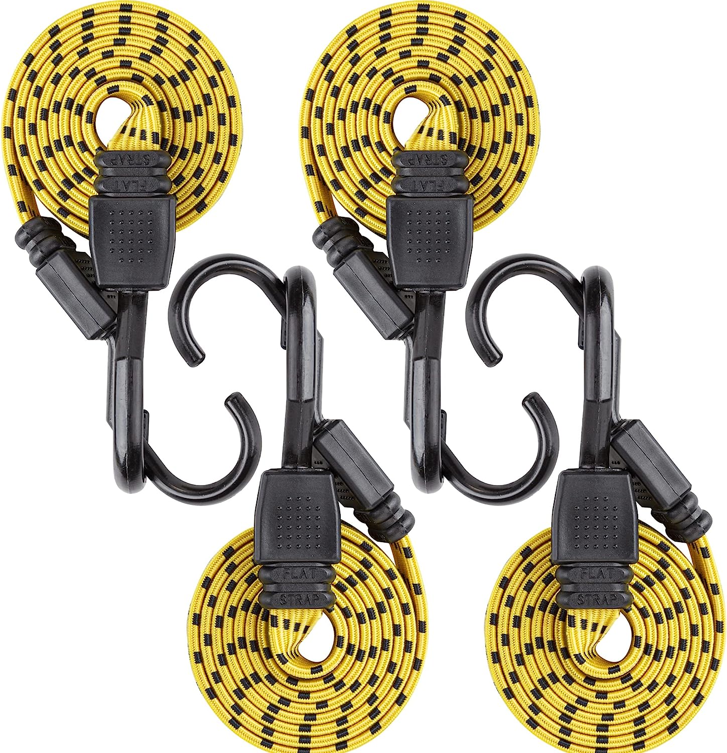 Ultra 48" Black/Yellow Flat Bungee Cord, 4pk x 48"