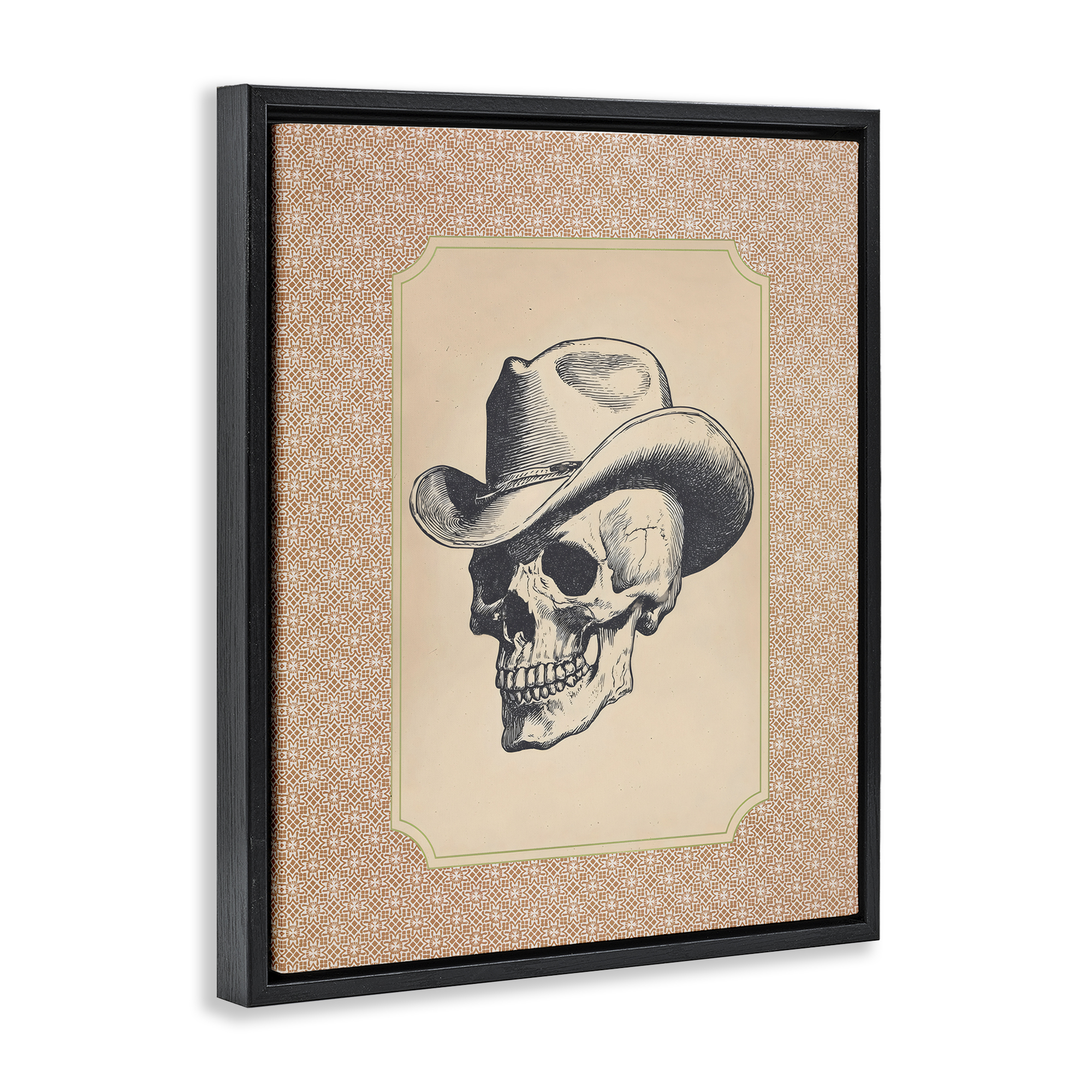 Vintage Cowboy Skull Black Framed Floater Canvas Wall Art, design by Arlington Prints