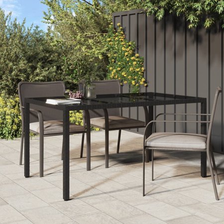 Aibecy Patio Table 59.1 x35.4 x29.5  Tempered Glass and Poly Rattan Black