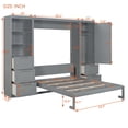 thumbnail image 5 of Queen Size Murphy Bed with Closet ,Drawers and Shelves, Solid Wood Wall Bedframe for Multipurpose Guest Room or Home Office, Space-Saving, Gray, 5 of 9