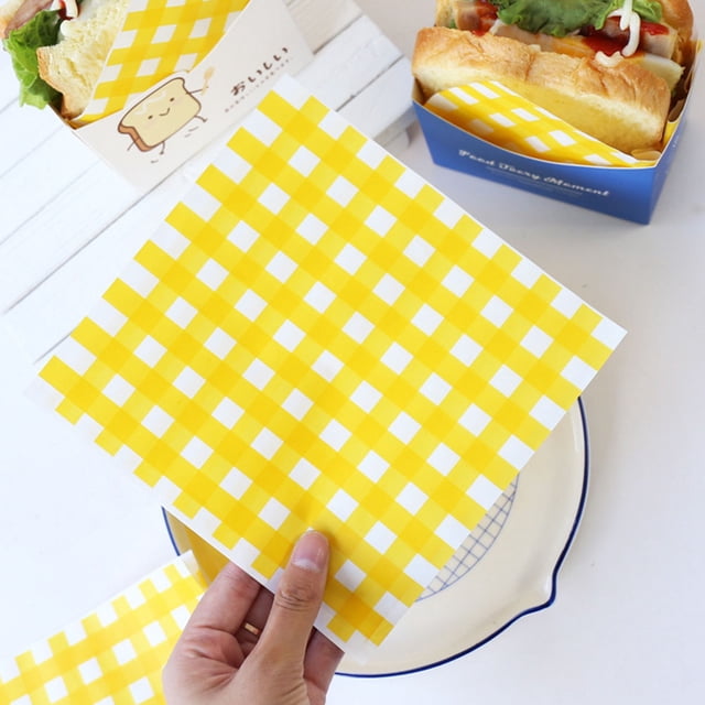 DEEPCRAFF 100pcs Square Food Paper Sheets for Sandwich Wraps in Bakeries Yellow