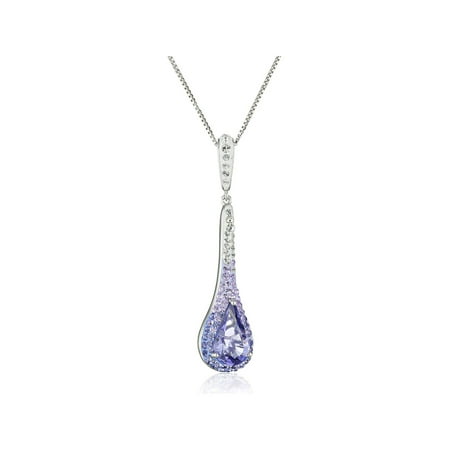 Luminesse Purple Teardrop Pendant Necklace with Swarovski Crystals in Sterling Silver, 18