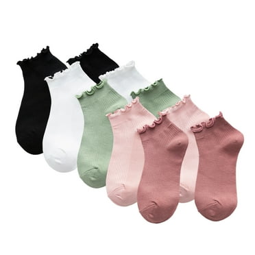 TELOLY 5Pairs Ankle Socks for Women,Cotton Womens Ankle Socks,Soft Cuff Cotton Crew Socks,Frilly Socks Women,Ruffle Socks Woman for Outdoor