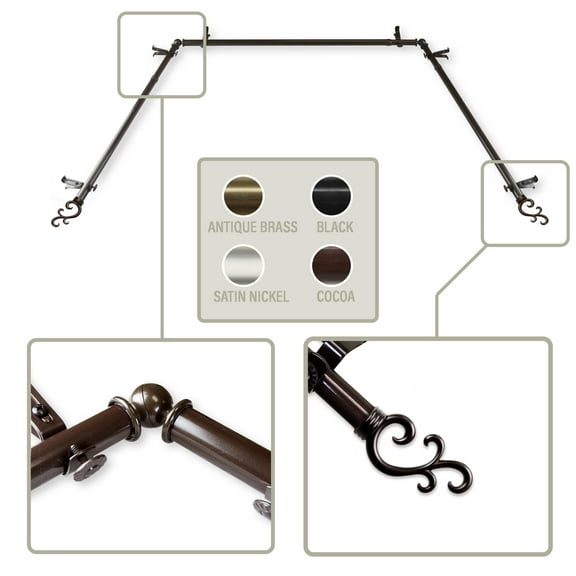 Mosey 13/16 inch Bay Window Curtain Rod 20-36", 38-72" - Cocoa