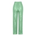 thumbnail image 4 of Odeerbi Solid Color Sequin Wide Leg Pants for Women 2024 Sequin Fashion Elegant High Waist Wide Leg Pants Trousers Flare Trousers Zipper Pants Green, 4 of 5