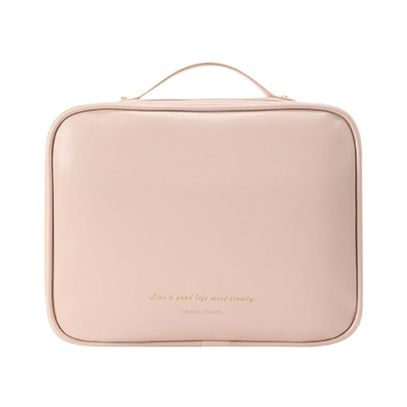 Leather Toiletry Bag,Multi Compartment Makeup Bag,Large Capacity Cosmetic Organizer,U-Shaped Opening Travel Bag,Portable Makeup Case,Water Resistant Wash Bag