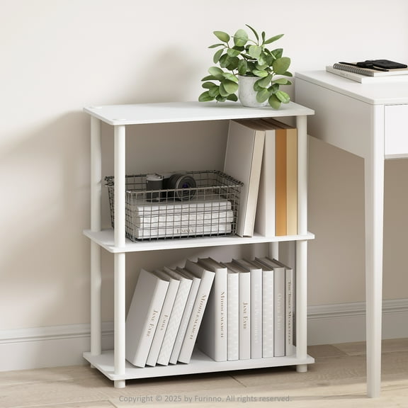 Furinno Turn-N-Tube 3-Tier Multipurpose Compact Display Rack, Shelving Unit, Bookcase, White/White