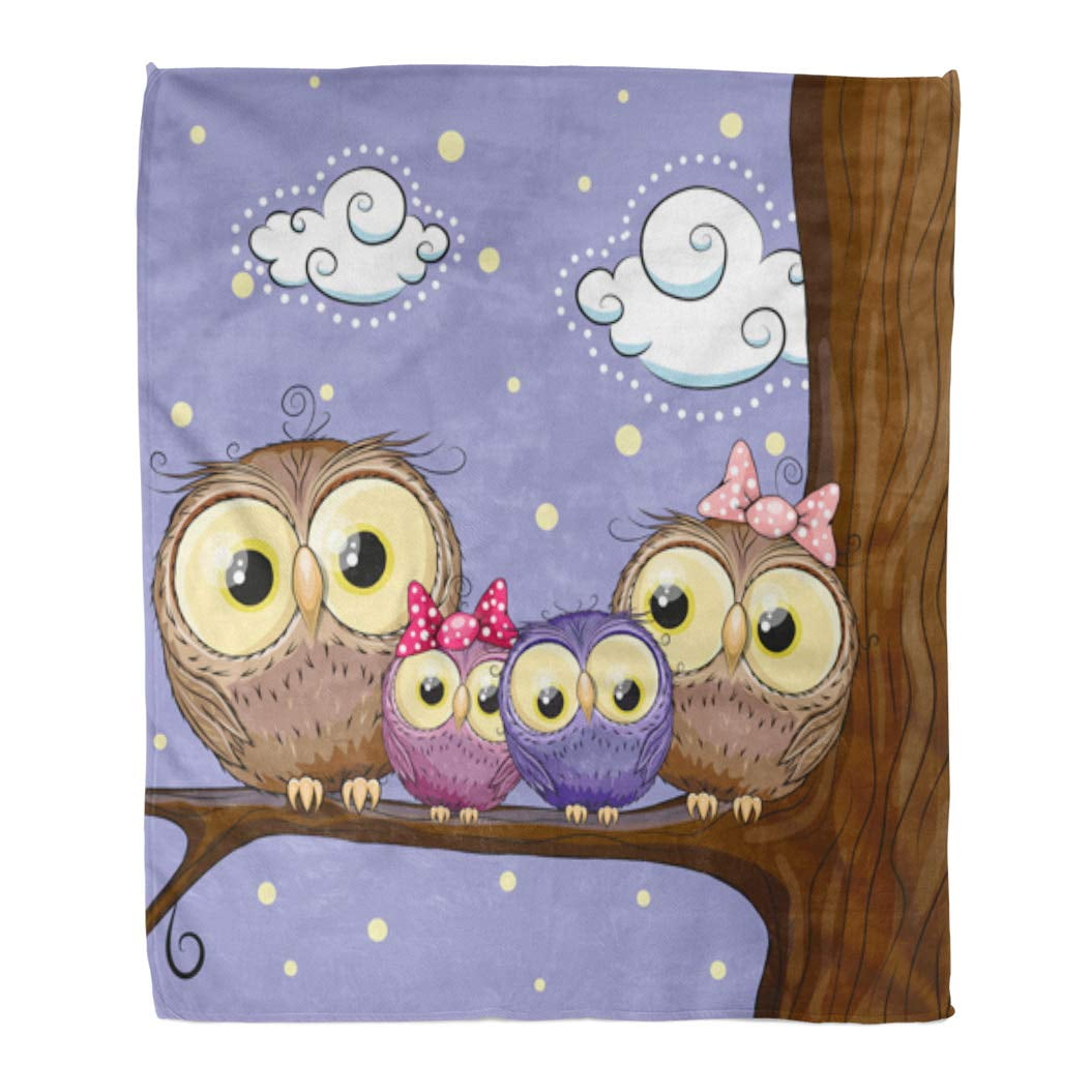Owl Owls Sherpa Blanket Throw Very Thick Very Soft NEW 50 x 60 inches 