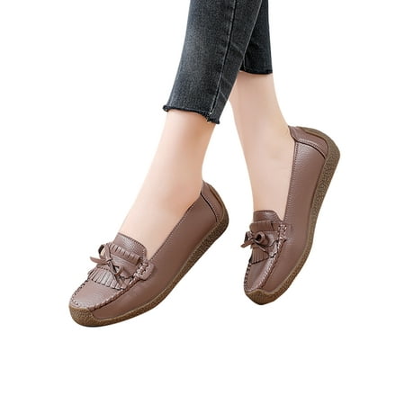 

Ferndule Ladies Bow Tie Flats Driving Non Slip Slip-On Boat Shoes Lightweight Round Toe Loafers Brown 8