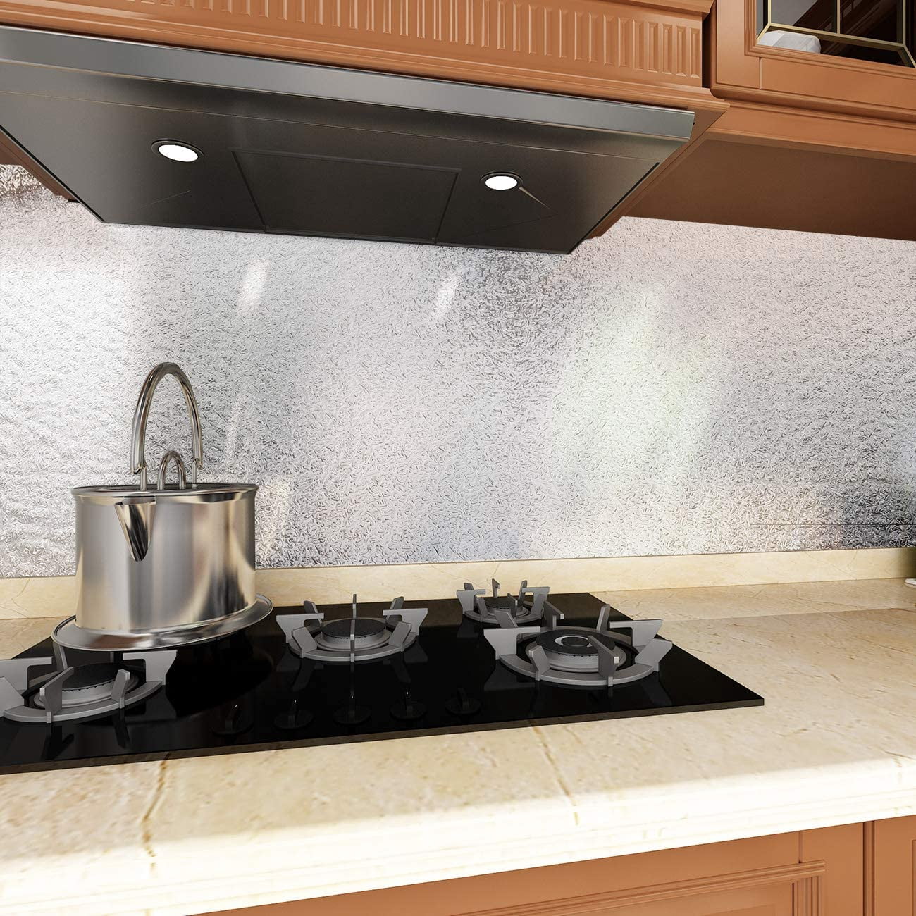 VEELIKE 15.7''x354'' Peel and Stick Wallpaper Aluminum Foil Kitchen Backsplash Wallpaper Self Adhesive Oil-Proof Heat Resistant Countertop Sticker for Drawer Liner Shelf Liner Wall Covering