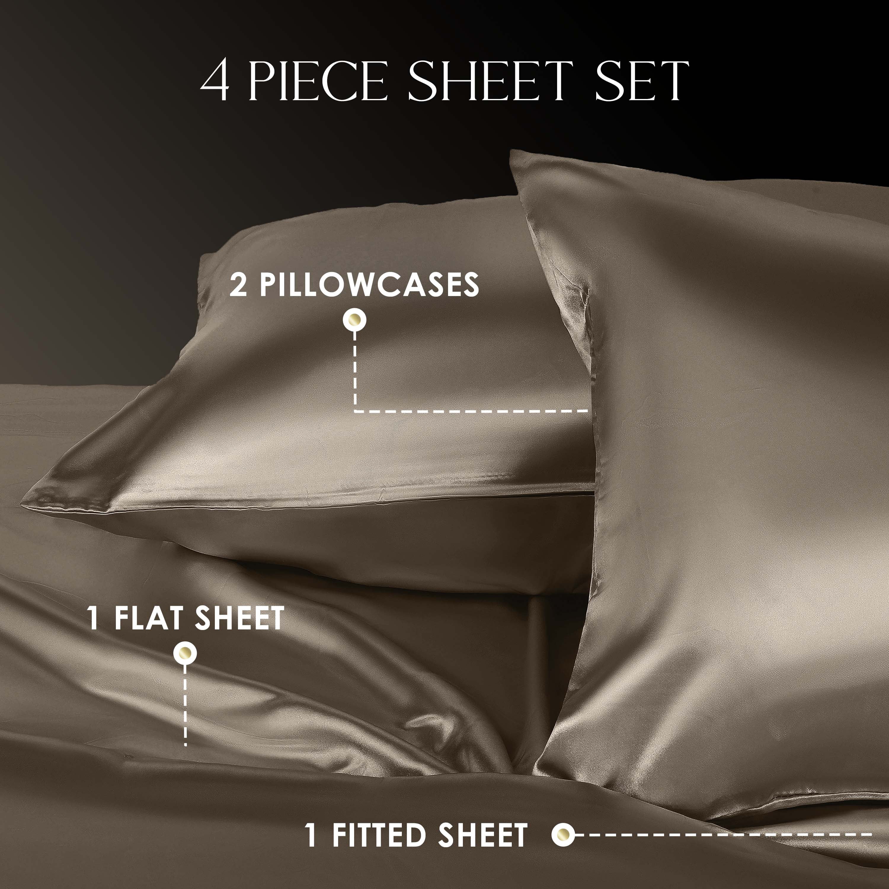 Martex Elegance 4-Piece Queen Satin Sheet Set | Silky Smooth | Great for Hair & Skin | Champagne