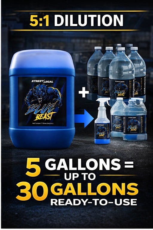 Street Legal Blue Beast Xtreme Premium Concentrate, Biodegradable Engine Degreaser 5 gallons pail