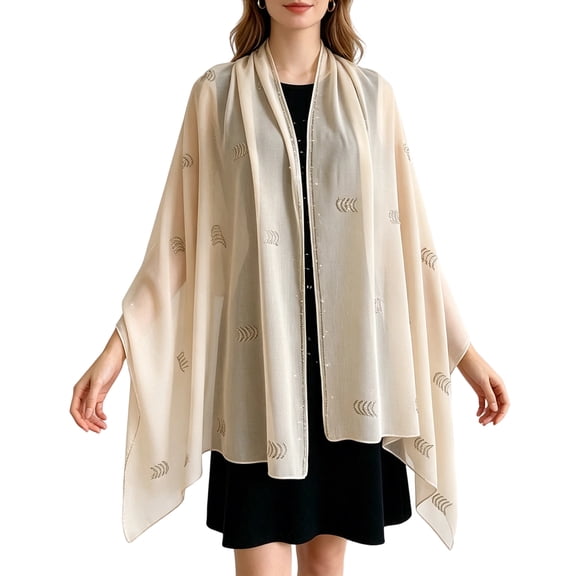 OIOLOYJM Women's Chiffon Shawl Summer Casual Elegant Lightweight Party Wrap for Wedding & Evening Dress Beige