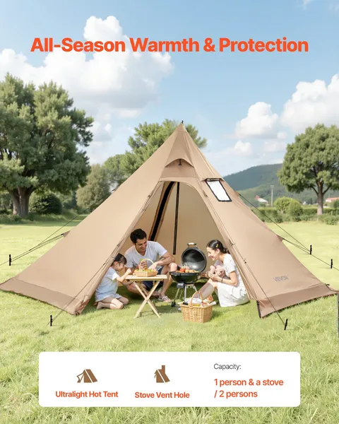 Hot Tent for 4 Persons Portable Winter Tipi Tent with Stove Jack Waterproof Canvas Camping Tent Lightweight 4 Season Shelter Tent for Hiking Fishing Backpacking M Size