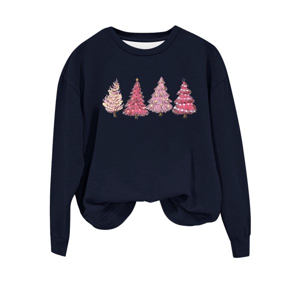 Babysbule Christmas Shirts for Women Round Neck Long Sleeved Printed Sweatshirt Clearance Tops Fashion
