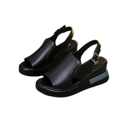 

Ritualay Ladies Platform Sandal Slingback Casual Shoes Slip On Wedge Sandals Cutout Buckle Slide Shoe Women Womens Summer Slides Black 1# 7