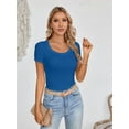 thumbnail image 6 of Women's Summer Scoop Neck Short Sleeve T-Shirts Ribbed Knit Slim Fitted Casual Basic Top, 6 of 7
