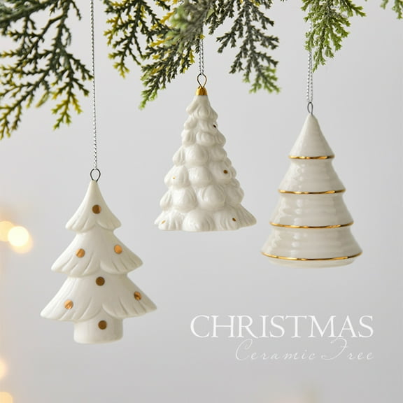 Dserfhy Mini Christmas Tree Pendant Ceramic Xmas Tree Hanging Ornaments Nostalgic Mini Trees for Holiday Home Decoration