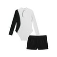 thumbnail image 5 of iiniim Kids Girls Dance Outfits 2 Piece Long Sleeve Ballet Gymnastics Leotards with Shorts Set Athletic Sport Tracksuit A White&Black 14, 5 of 7