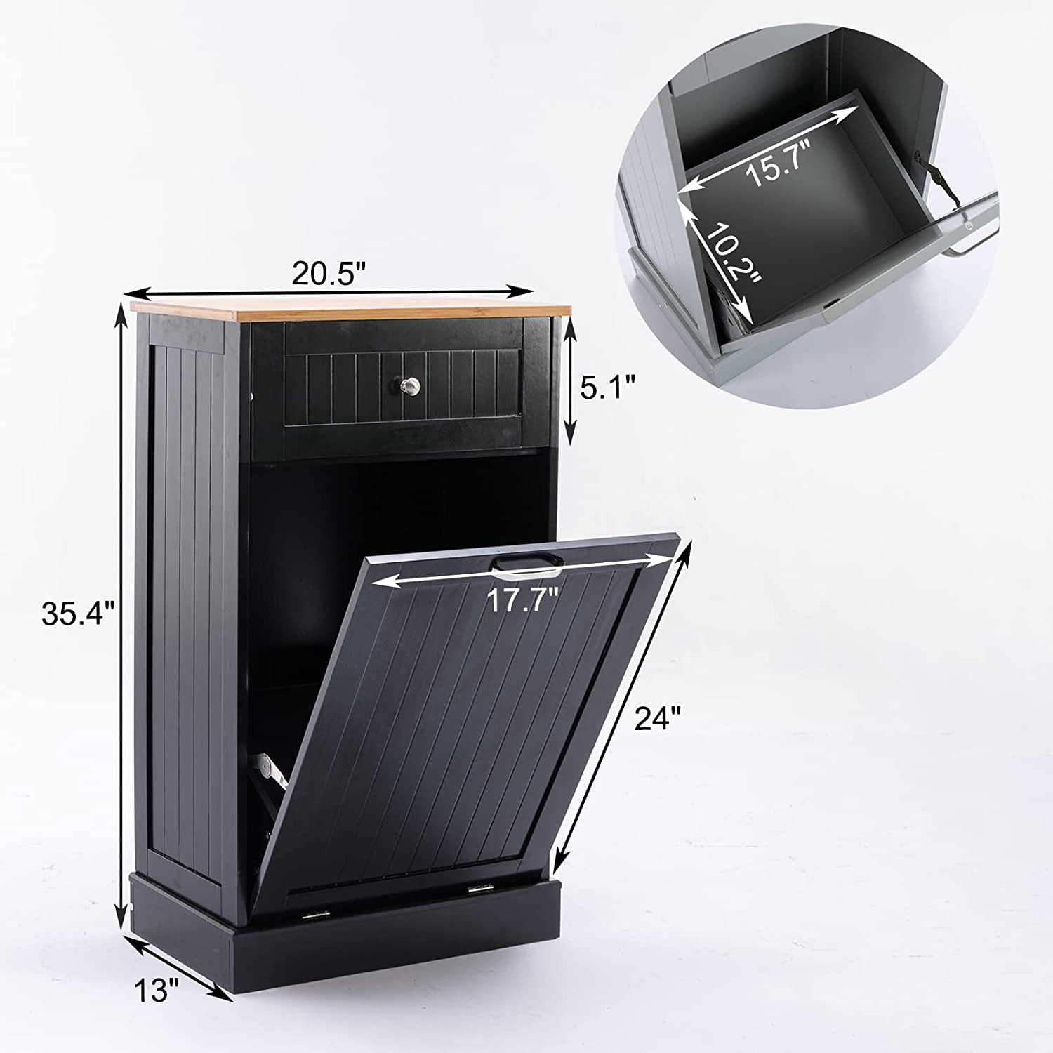 Yaoping Kitchen Trash Cabinet Tilt Out Free Standing Storage Can, Wood Garbage Recycling Station Hideaway Trash Holder Drawers(Black-1)