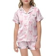 thumbnail image 5 of TZEWGL 2 Pieces Nightwear Set For Little Girl Bowknot Print Pajamas Short Sleeve Button Top With Shorts Homewear Outfits Set For junior size 6-7T, 5 of 5
